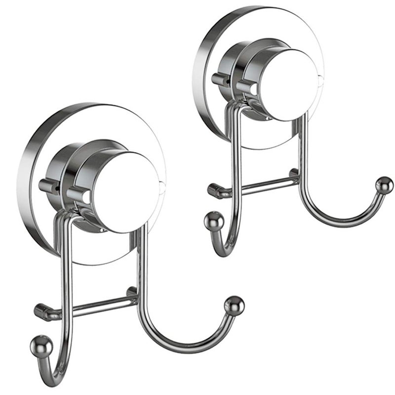 HOME SO Suction Cup Hooks for Shower, Bathroom, Kitchen, Glass Door, Mirror, Tile â€“ Loofah, Towel, Coat, Bath Robe Hook Holder for Hanging up to 15 lbs â€“ Rustproof Chrome Stainless Steel (2-Pack) - Image 1